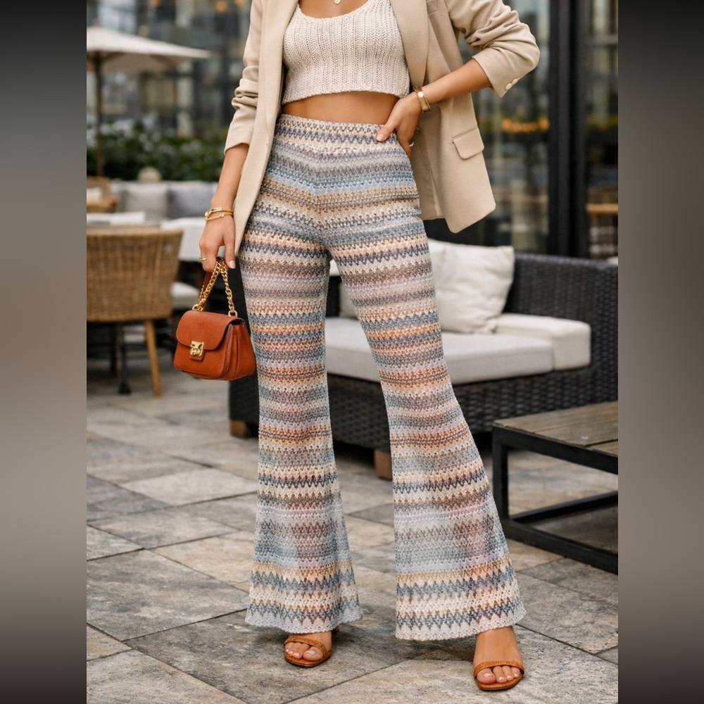 Joe B Pastel Chevron Knit Flare Pants - Blue, Pink & Cream